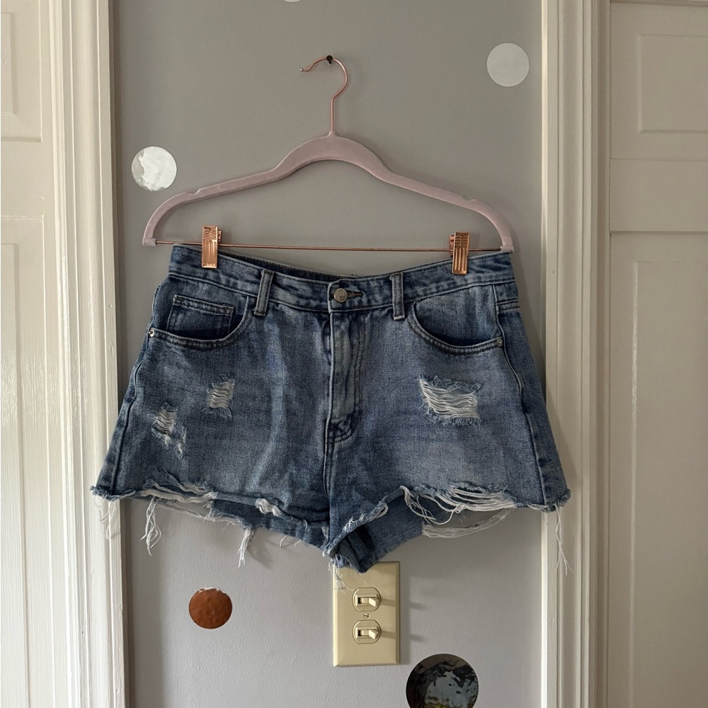 Nasty Gal Blue Distressed Jean Shorts
